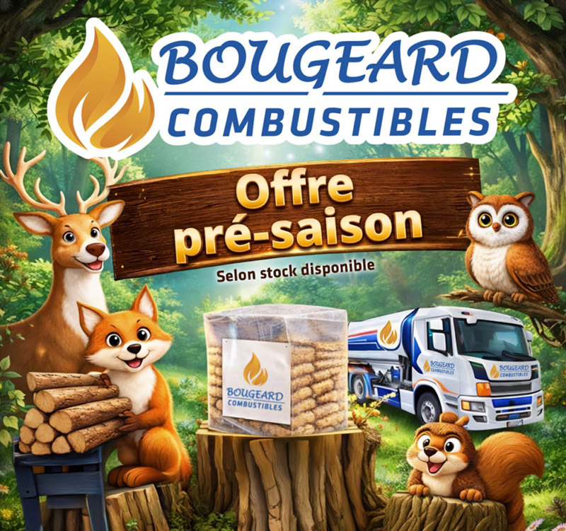 Promotion ! Offre pré-saison ! Découvrez toutes nos offres de pré-saison chez Bougeard Combustibles et Bougeard énergies bois.
Une offre de parrainage est disponible aussi pour vous garantir des offres uniques.